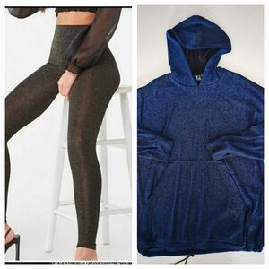 🆕️Forever 21 Glitter/Metallic Leggings &  Metallic Glitter Hoodie